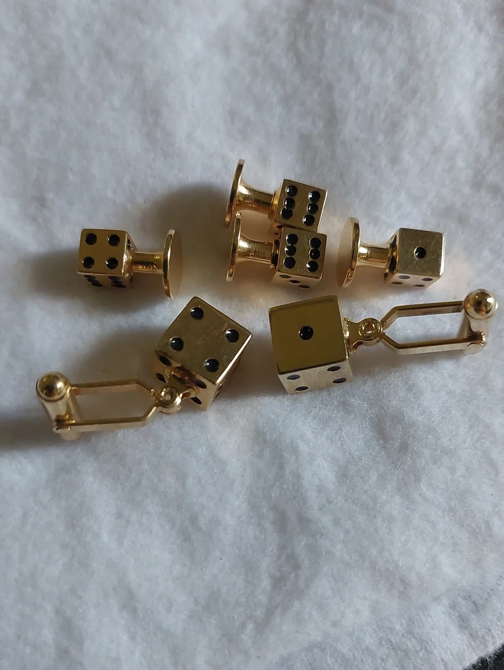 Vintage Men's Gold-Tone Novelty Dice Cufflinks & Shirt Studs Set, Estate Jewelry